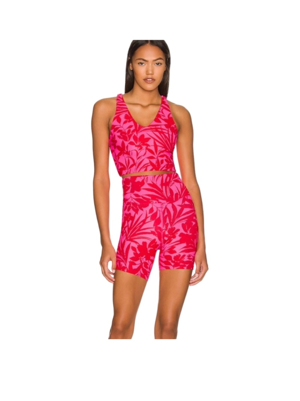 RARE Beach Riot Ribbed Pink and Red Tropical Bike Shorts M
